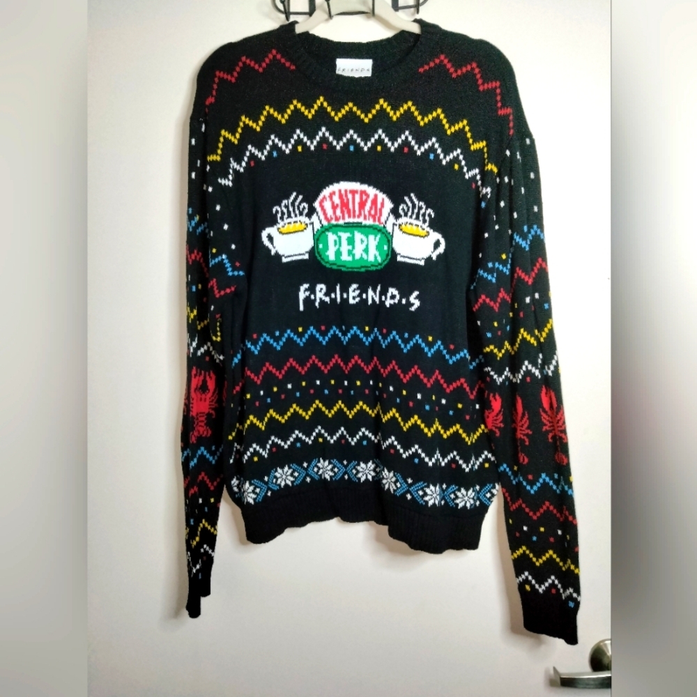 F.R.I.E.N.D.S (Size XL) Multicolor "Central Perk" LS Stretch Cozy Knit Sweater